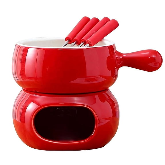 Chocolate Fondue Mug with Fork, Sweet Melting Cup, for Chocolate Cheese & Desserts Ceramic Fondue Pot Set Ideal Gift for Date Nights Birthdays Anniversary Weddings