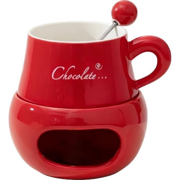 Chocolate Fondue Mug with Fork, Sweet Melting Cup, for Chocolate Cheese & Desserts Ceramic Fondue Pot Set Ideal Gift for Date Nights Birthdays Anniversary Weddings