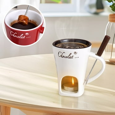 Chocolate Fondue Mugs Set of 3,Chocolate Melting Mug,Mini Ceramic Chocolate Fondue Cup,Tealight Candle Fondue Mug Set,Fondue Coffee Cup,Chocolate Melting Cup for Cheese Caramel