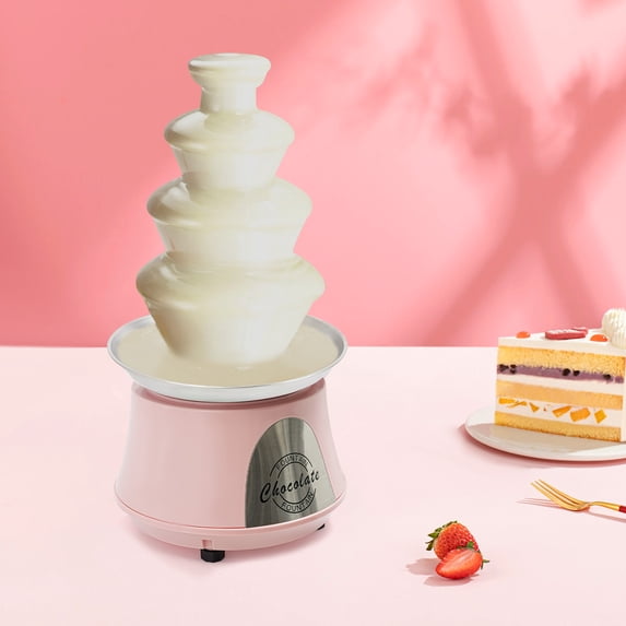 Chocolate Fountain Machine, 4-Tier Electric Chocolate Fondue Fountain,120V 180W Stainless Steel Melting Machine,Cheese Fountain,2.2Lbs Capacity, Food-Grade PP, Pink for Wedding,Party, Birthday
