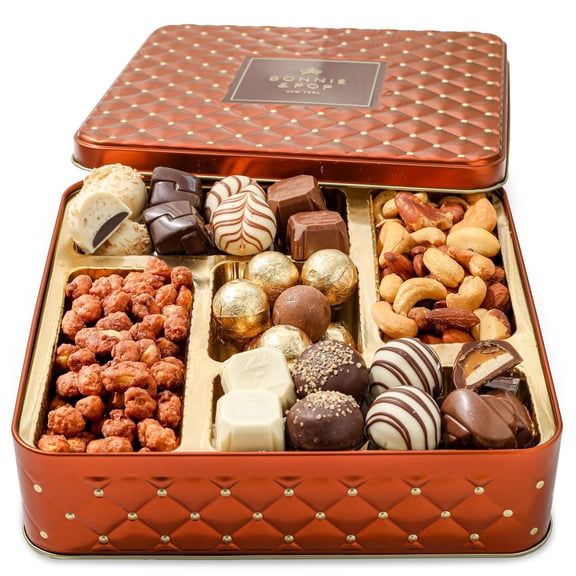 Chocolate Gift Basket- Nut and Candy Gift Box for Men, Women, Families, Corporate- Bonnie and Pop