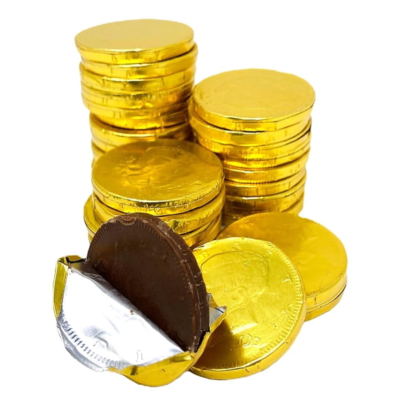 Chocolate Gold Coins Half Dollar Size 8 oz. Bag (Approx. 32 Coins) Individually Gold Foil Wrapped