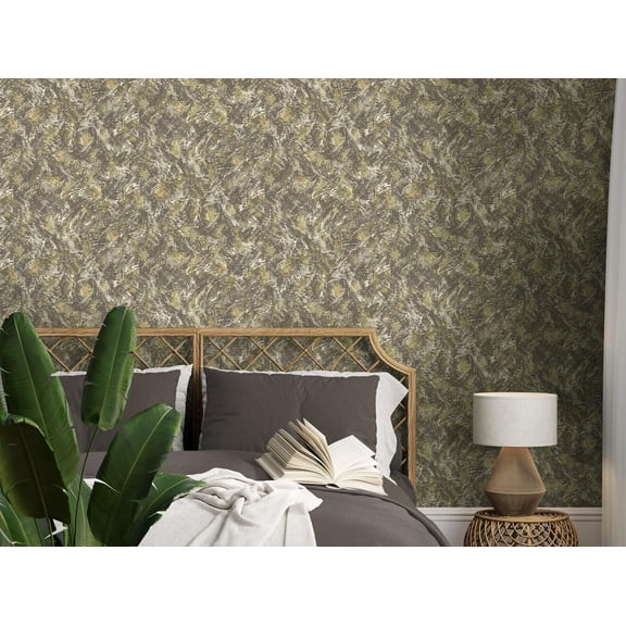 Chocolate Gold Feather Like Textured Abstract Wallpaper