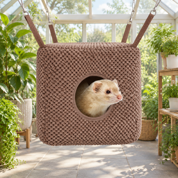 Chocolate Hanging Cube Hammock Bed for Small Pets Ferrets Rats Chinchillas Sugar Gliders