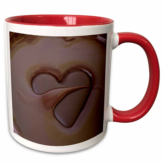 3drose, Chocolate Heart in Melting Chocolate, 11oz Two-tone Red Mug