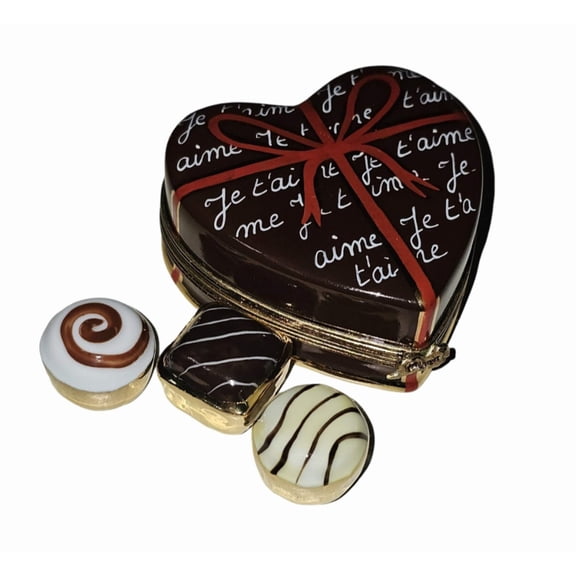Chocolate Heart Box w Chocolates | Limoges Boutique Limoges Box Porcelain Figurine