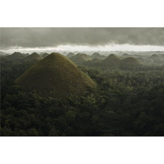 Chocolate Hills Landscape From Bohol Island A Big Storm Covers The Sky Making An Interesting Lighting Effect - Carmen B 3 Poster Print - 36 x 24 in. - Large