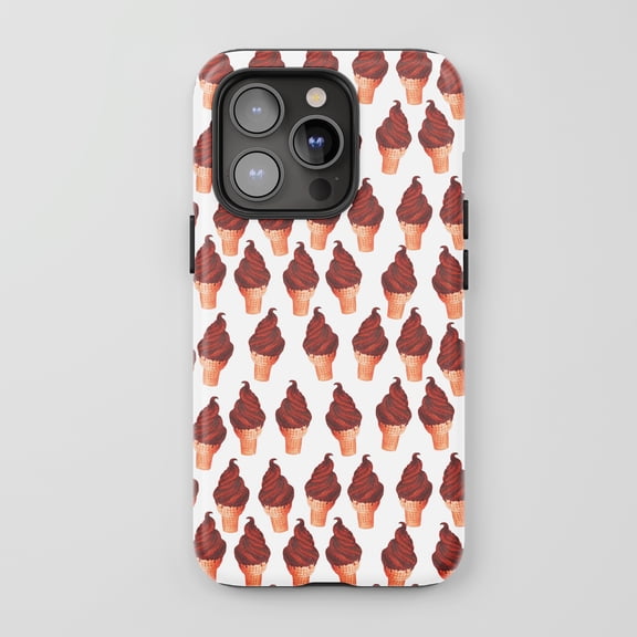 Chocolate Ice Cream Cone For All iPhone Series Tough Phone Case Food Dessert Art Brown White
