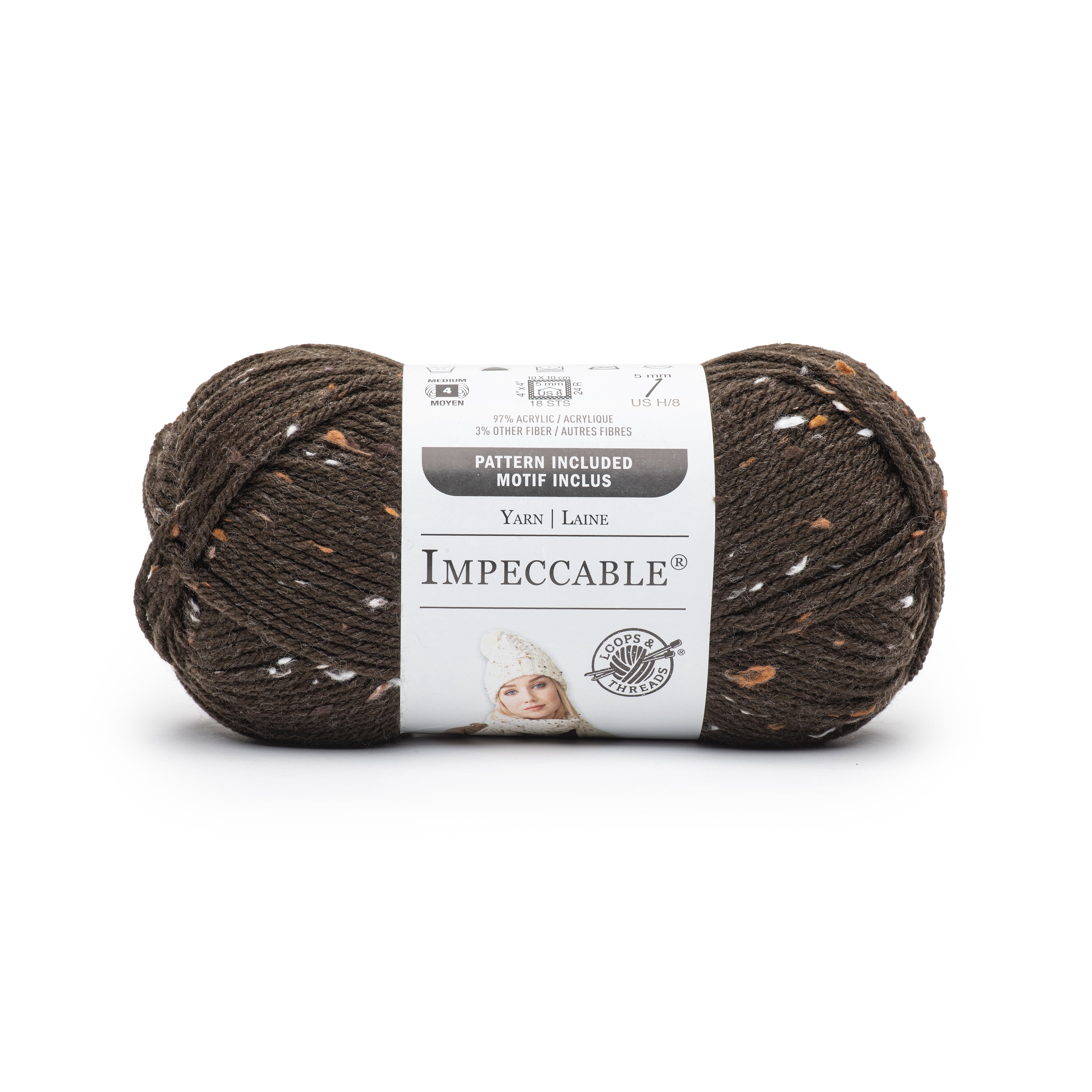 Loops & Threads Chocolate Impeccable Tweed Yarn - Medium Weight Yarn for Knitting, Crochet, Weaving, Arts & Crafts, 18 Pack