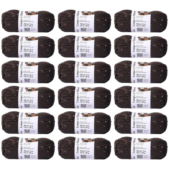 Loops & Threads Chocolate Impeccable Tweed Yarn - Medium Weight Yarn for Knitting, Crochet, Weaving, Arts & Crafts, 18 Pack