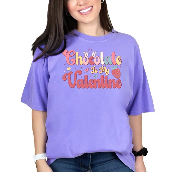 Chocolate Is My Valentine Cute, Retro Valentines Day, Violet Comfort Colors T-Shirt, Small
