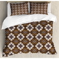 thumbnail image 1 of Chocolate King Size Duvet Cover Set, Brown Toned Ancestral Batik Pattern with Floral Indonesian Motifs, Decorative 3 Piece Bedding Set with 2 Pillow Shams, Dark Brown White Brown, by Ambesonne, 1 of 3