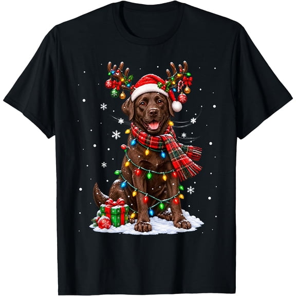 Chocolate Lab Labrador Christmas Tree Light Pajama Dog T-Shirt