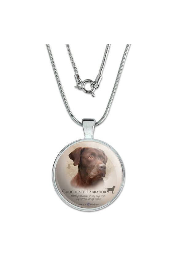 Chocolate Lab Labrador Dog Breed 1" Pendant with Sterling Silver Plated Chain
