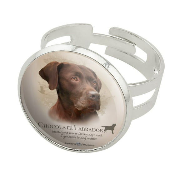 Chocolate Lab Labrador Dog Breed Silver Plated Adjustable Novelty Ring