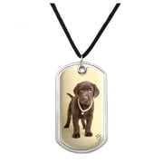 Chocolate Lab Labrador Puppy Dog Crown Necklace Military Dog Tag Pendant Necklace with Cord