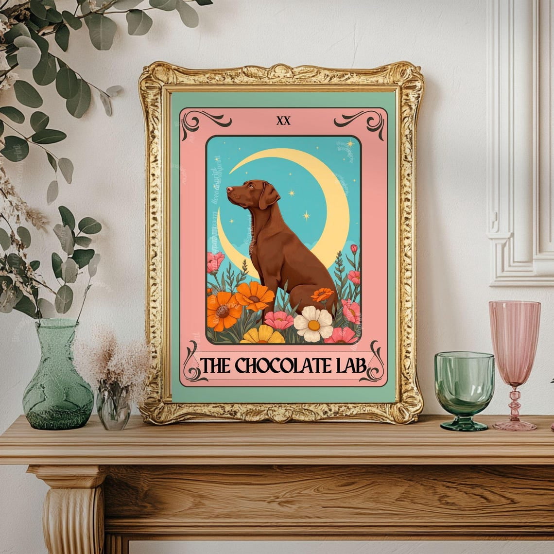 Chocolate Lab Tarot Card Wall Art Print, Boho Labrador Retriever Dog ...