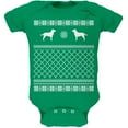 thumbnail image 1 of Chocolate Lab Ugly Christmas Sweater Kelly Green Soft Baby One Piece, 1 of 1