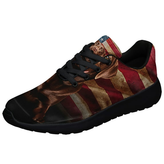 Chocolate Labrador American flag Shoes Sneakers Black Size 4.5