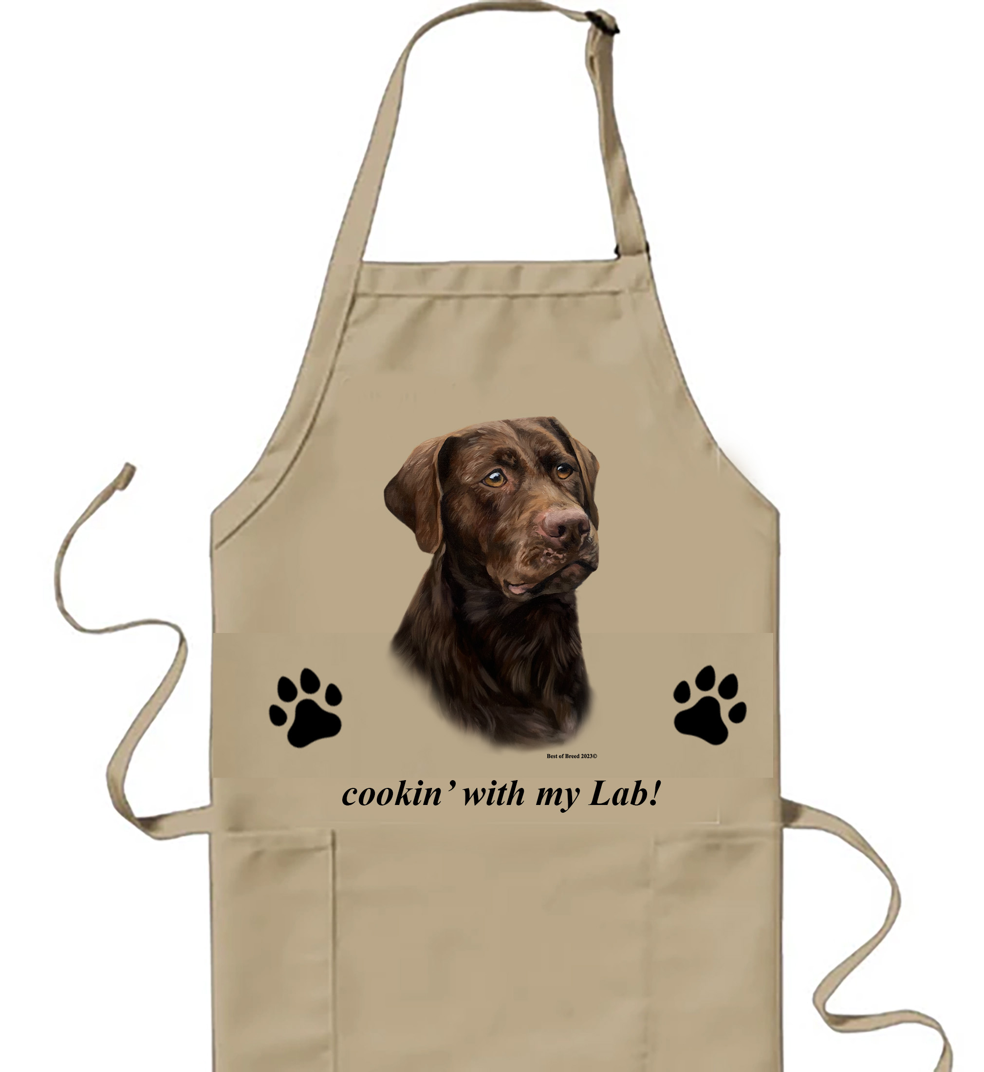 Chocolate Labrador - Best of Breed Cookin' Aprons Full Length Bib Apron with Adjustable Neck with Pockets Size  32"L x 30"W