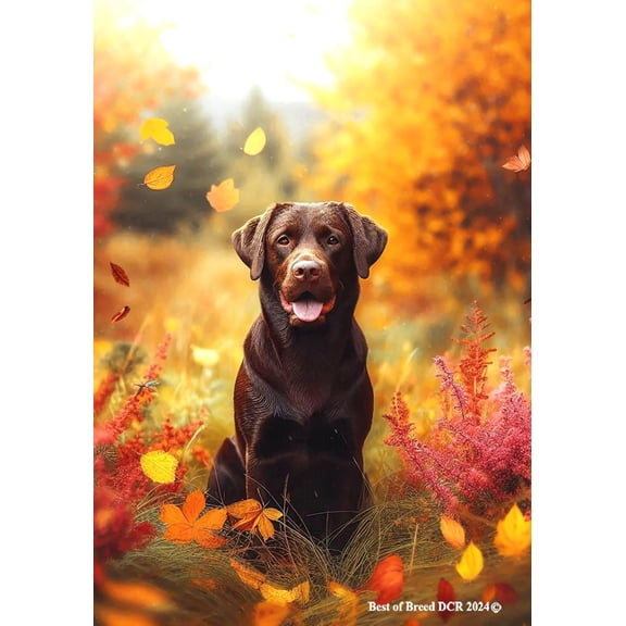 Chocolate Labrador - Best of Breed DCR Falling Leaves Garden Flag 12" x 17"
