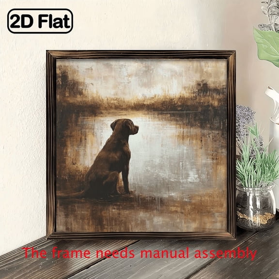 Chocolate Labrador Canvas Art with Frame 8x8 Inch, Abstract Wall Decor for Home Office, Warm Tones of Brown Gray, Perfect for Living Room, Bedroom, or Kitchen, Living Room.