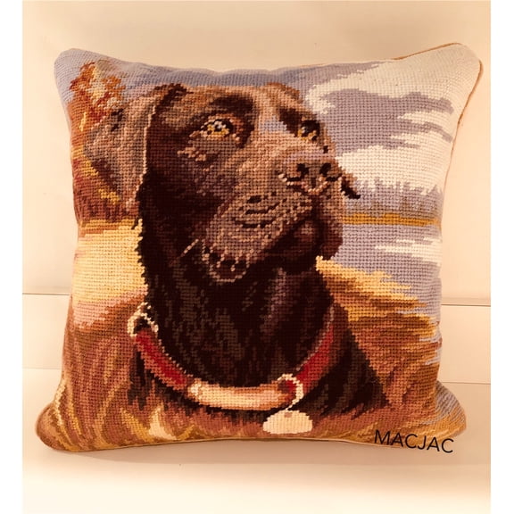 Chocolate Labrador Dog Needlepoint Pillow 14x14