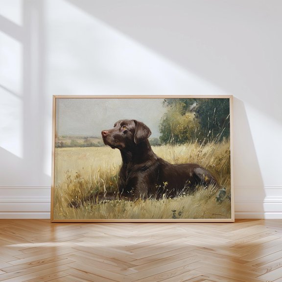 Chocolate Labrador Floral Dog Vintage Oil Farmhouse Soft Muted Flowers Lab Mom Matte Botanical Wall Art Poster , Poster Print Only