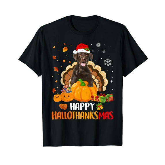 Chocolate Labrador Halloween Christmas Happy Hallothanksmas Black T-Shirt