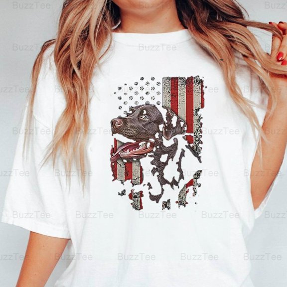 Chocolate Labrador Labs Patriotic American Flag 4th July Dog Art T-Shirt Unisex, up to 5XL