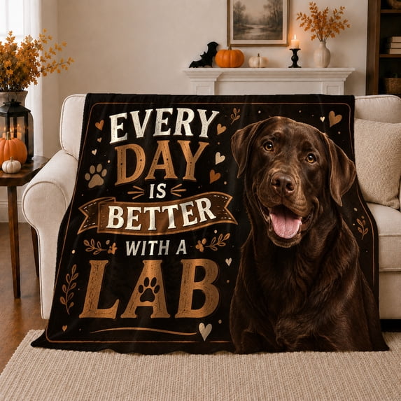 Chocolate Labrador Love Affectionate Dog Lover, Festive Pet Portrait Pattern, Warm Flannel Blanket for Living Room and Reading Nook, Dog Lovers Christmas Gift, Pet Lover Home Decor