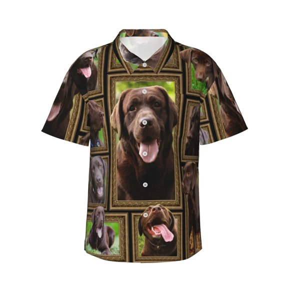 Chocolate Labrador Men'S 3d Print Casual Button Down Shirts, Novelty Hawaiian Short Sleeves Xl