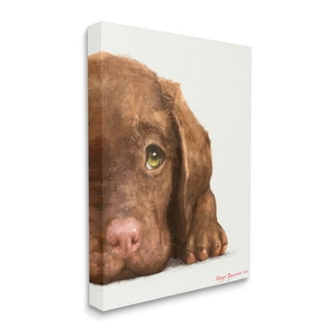 Chocolate Labrador Puppy Resting Adorable Dog Portrait 30 in x 40 in Painting Canvas Art Print, by Stupell Home Décor