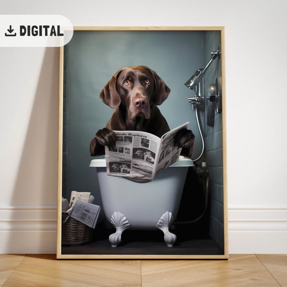 Chocolate Labrador Retriever Bathroom Poster: Lab Dog In Bathtub, Tet Wc Wall Decor, Unframed Poster Size 12x18