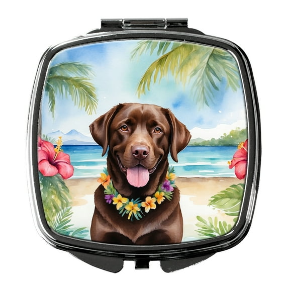 Chocolate Labrador Retriever Luau Compact Mirror 2.75 in x 3 in
