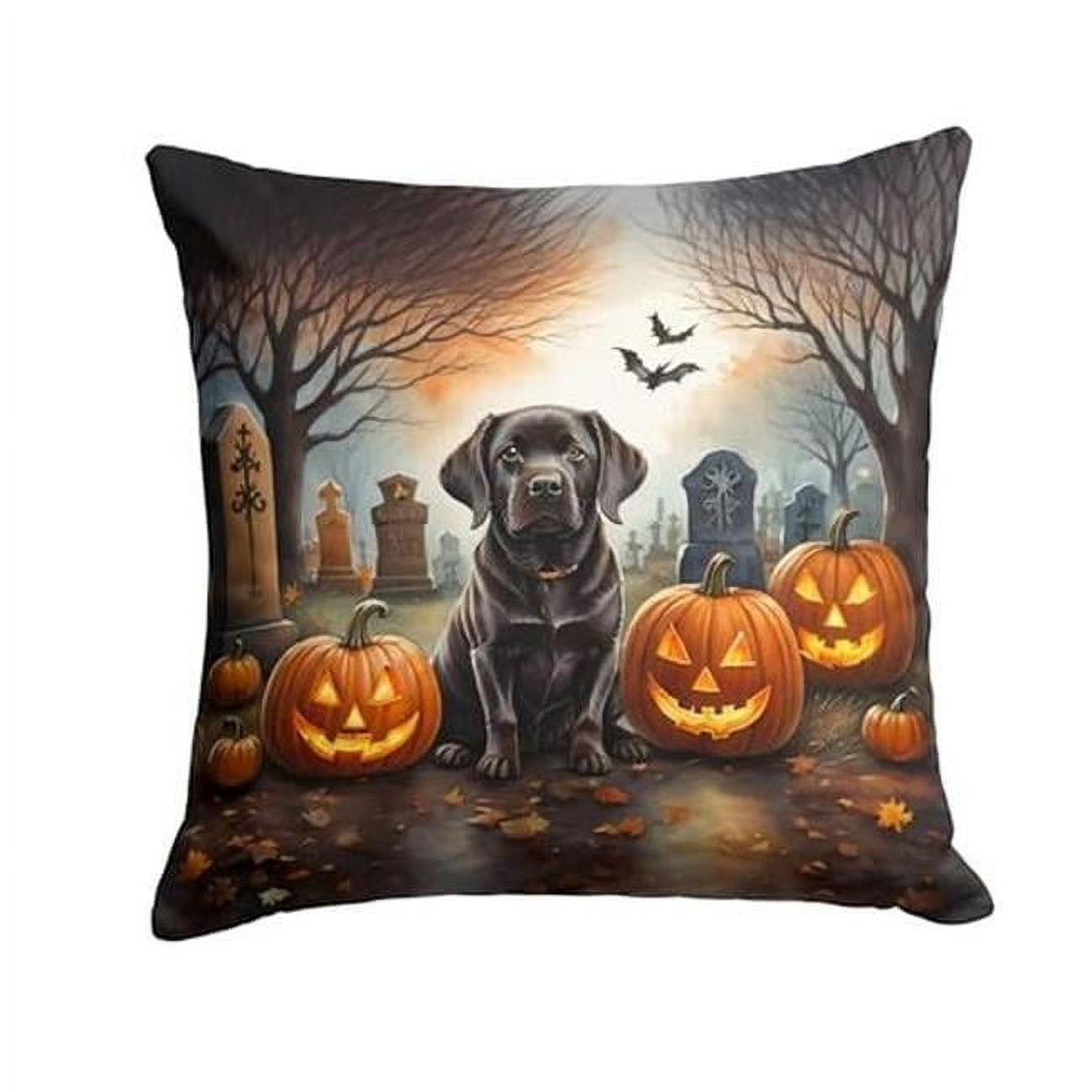 Chocolate Labrador Retriever Spooky Halloween Fabric Decorative Pillow 18 in x 18 in
