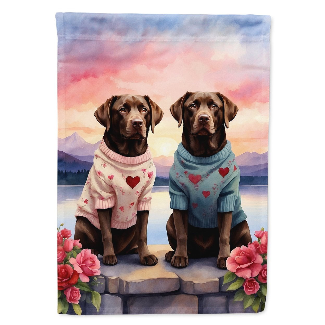 Chocolate Labrador Retriever Two Hearts House Flag 28 in x 40 in
