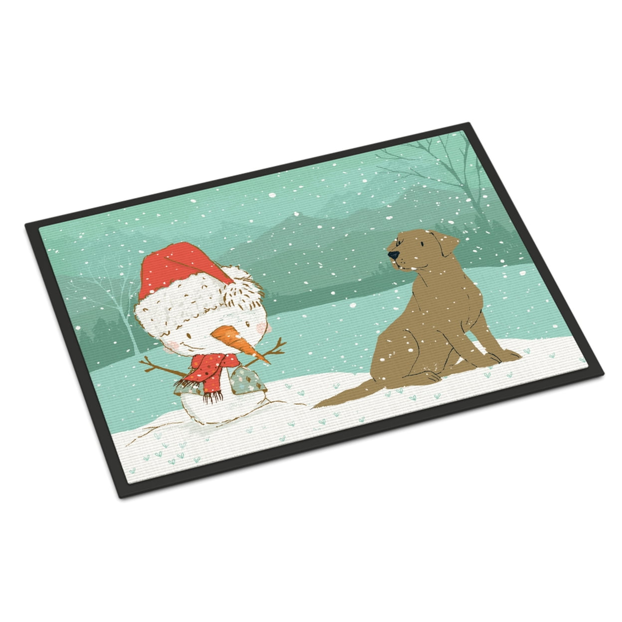 Chocolate Labrador Snowman Christmas Door Mat
