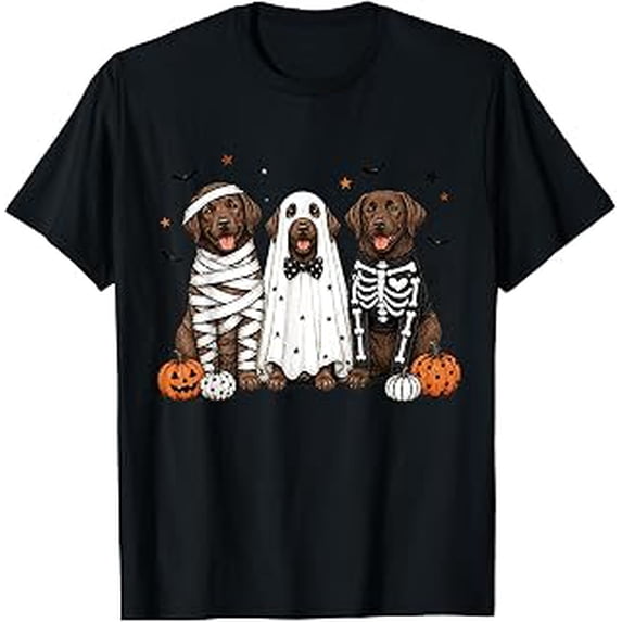 Chocolate Labrador in Ghost, Cute Lab Dog, Halloween, Spooky Graphic, Short Sleeve T-Shirt