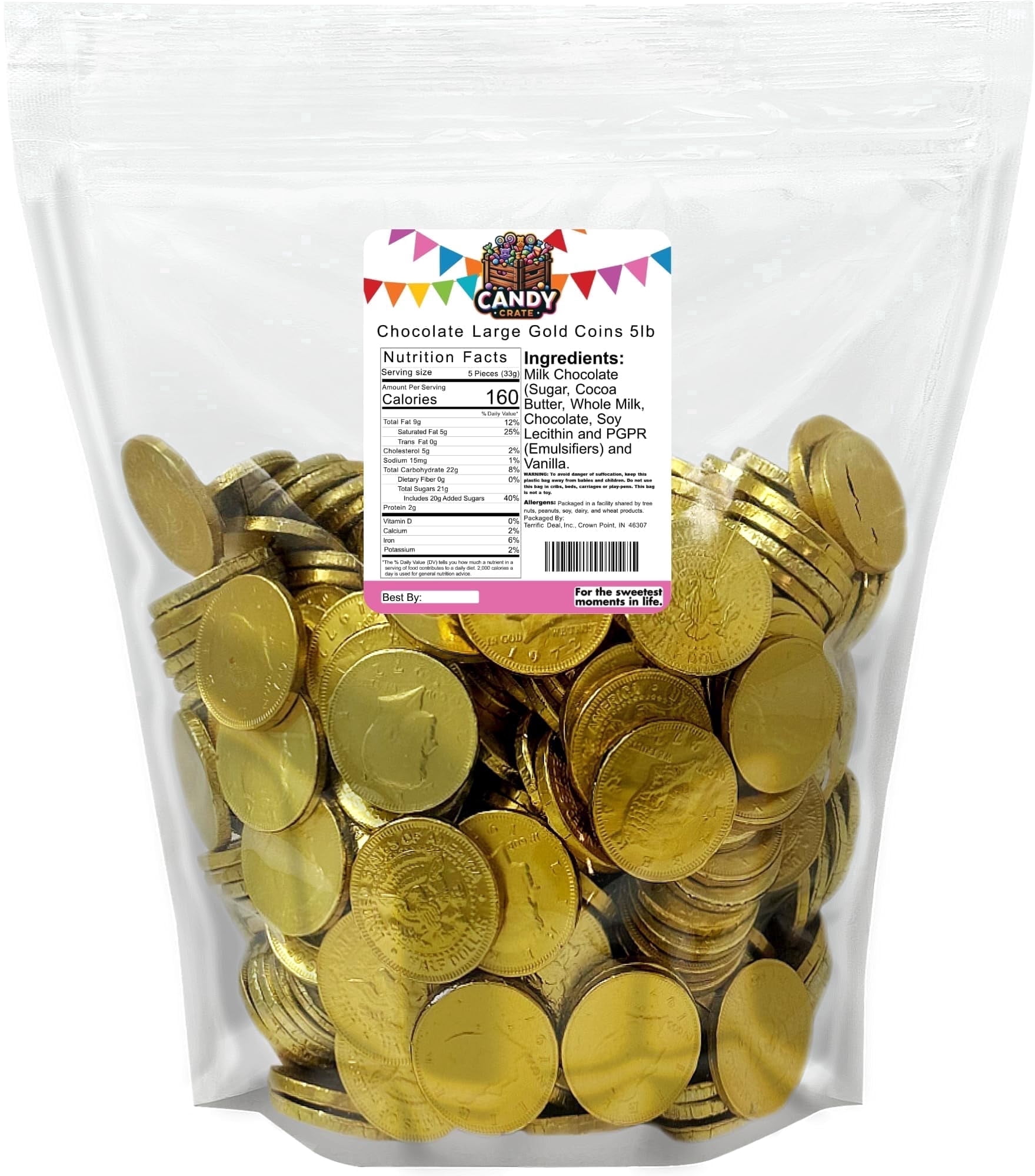 Candy Crate Chocolate Large Gold Coins 5lb Bag