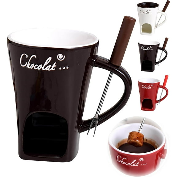 Chocolate Melting Fondue Mugs with Forks, Ceramic Chocolate Melting Cup for Cheese, Chocolate Fondue Cup, Can Also be Used to Melt Ice Cream, Cheese