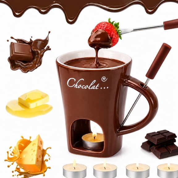 Chocolate Melting Mug, Party Fondue Cup With Candle Melting Pot, 130ml Chocolate Melting Cup Mug, Mini Ceramic Melting Cup For Chocolate & Cheese - Perfect Gift Set For Date Night