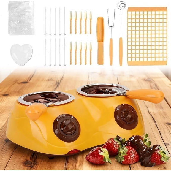 Chocolate Melting Pot, 110V 2 Pots Electric Chocolate Melting Warming Pot Candy Melts Pot Mini Fondue Fountain Pot Kit with 2 Gears Smart Temp Control for Home Kitchen Living Room Coffee Shops(B)
