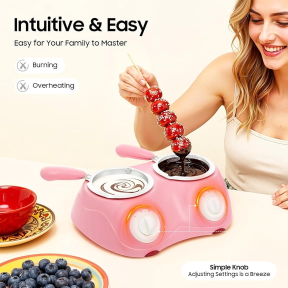 Chocolate Melting Pot Kit with Molds and Fork, Chocolate Melting Warming Double Pot, Mini Electric Fondue for Candy, Milk, Cheese, Butter Making