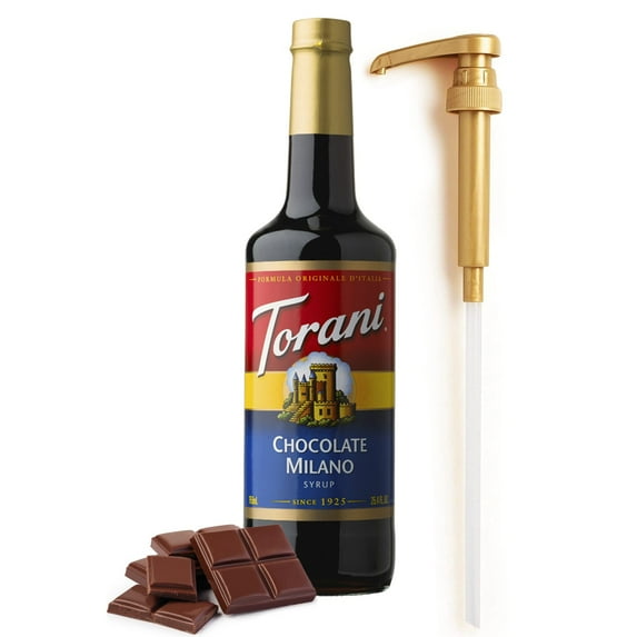 Chocolate Milano Syrup for Coffee 25.4 Ounces, with Fresh Finest Syrup Pump