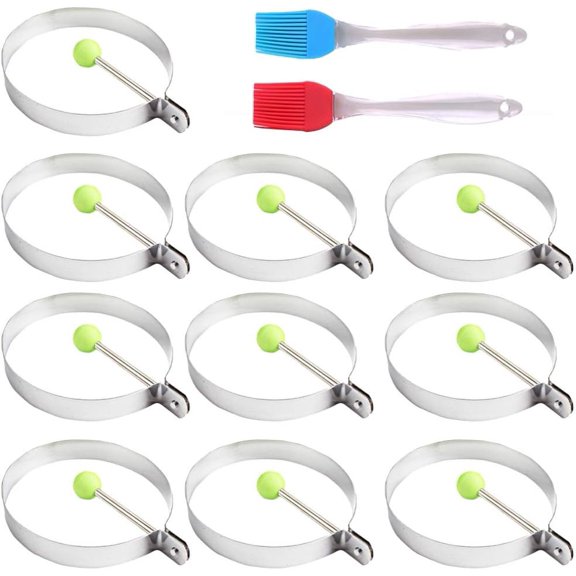 Chocolate Molds 12Pcs Egg Ring Round Egg Pancake Maker with Oil Brush Stainless Steel Non Stick Circle Shaper for Kitchen Muffin Frying Cooking Stainless Steel Ring