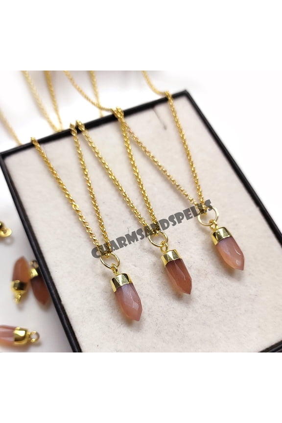 Chocolate Moonstone Necklace - Chocolate Moonstone Small Spike Pendant on 14K Gold Plated Necklace - Handmade artisan Jewelry for Her