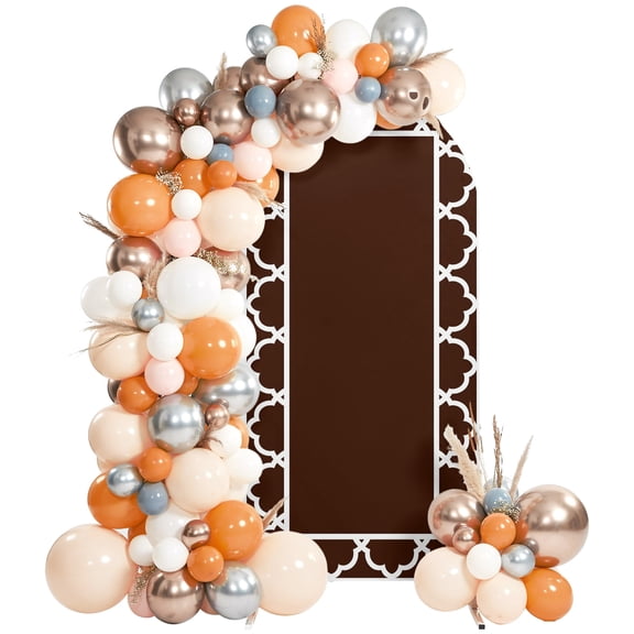 Chocolate Morocco Arch Backdrop Cover 7.2Ft, Wedding Arch Covers Stretchy Backdrop, Modern Tile Geometric Middle Century Fitted 2 Sided Arched Photo Background for Birthday Party Decorations