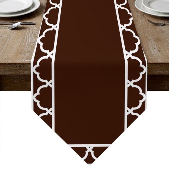 Chocolate Morocco Table Runner Linen Burlap Table Runner 36 Inches Small Modern Tile Geometric Middle Century Dresser Scarves for Kitchen Island Coffee Dining Room Party Holiday Decoration 13"x36"