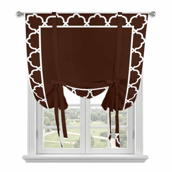 Chocolate Morocco Tie Up Curtains for Window, Thermal Insulated Balloon Shade Adjustable Rod Pocket Curtains Valance Panels for Kitchen Bathroom Cafe 34 x 45 Modern Tile Geometric Middle Century